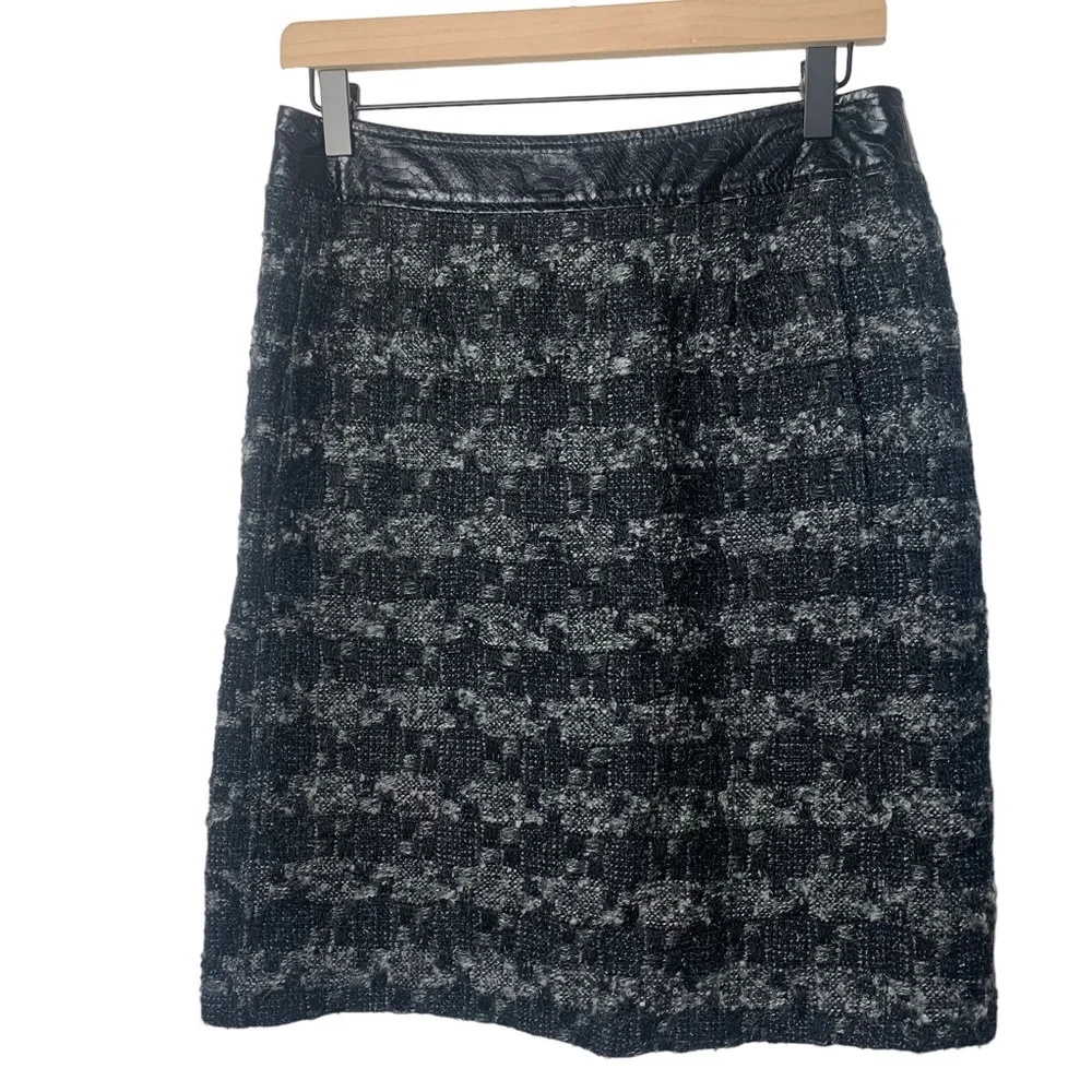 Tory Burch Leather Trimmed Tweed Pencil Skirt‎ Wool Blend